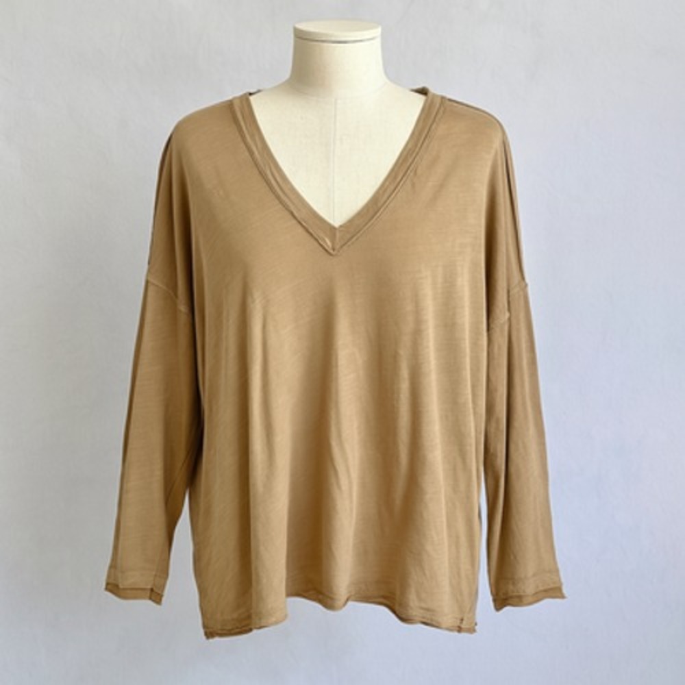 We The Free Top Womens XS Brown Oversized V Neck Pullover Lightweight Top Boho